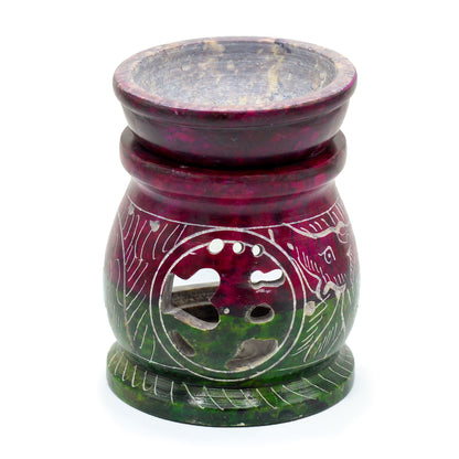 Small Coloured Soapstone Oil Burner - Om &amp; Elephant (8cm)