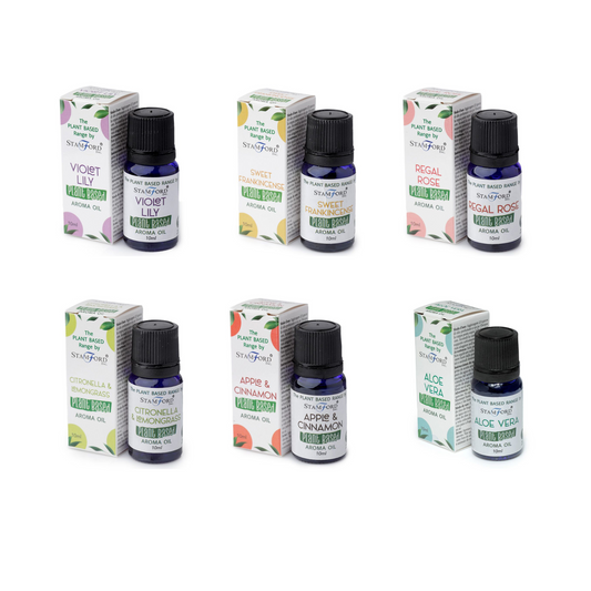 Descubre nuestro set de 6 aceites esenciales 100% naturales para aromaterapia. Perfecto para relajarte y cuidar tu bienestar. Incluye fragancias de aloe vera, canela, citronela, rosa, incienso y lirio.