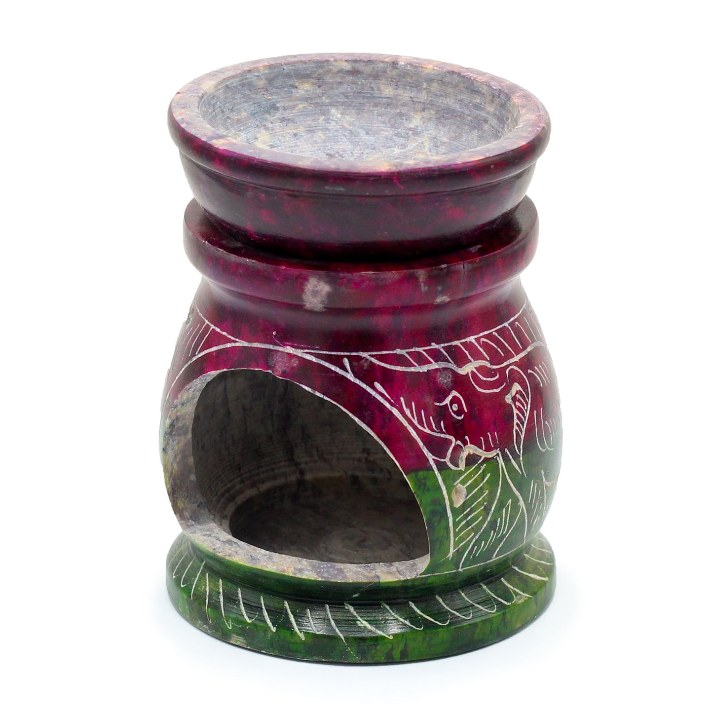 Small Coloured Soapstone Oil Burner - Om &amp; Elephant (8cm)