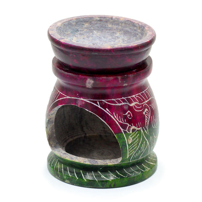 Small Coloured Soapstone Oil Burner - Om &amp; Elephant (8cm)