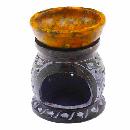 Quemador de Aceite de Esteatita 10 cm - Mandala Negro y Amarillo